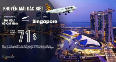 Tiger Air khuyến mại vé khứ hồi đi Singapore chỉ với 71USD